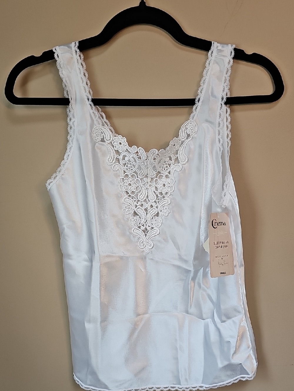 Vintage NWT Cinema Etoile Comfort White Lace-Trim Satin Camisole